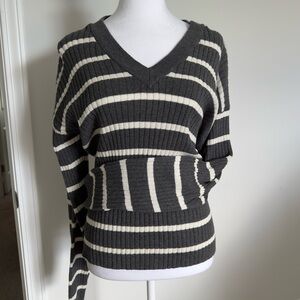 Women’s Tops | Grey Striped V-neck Sweater